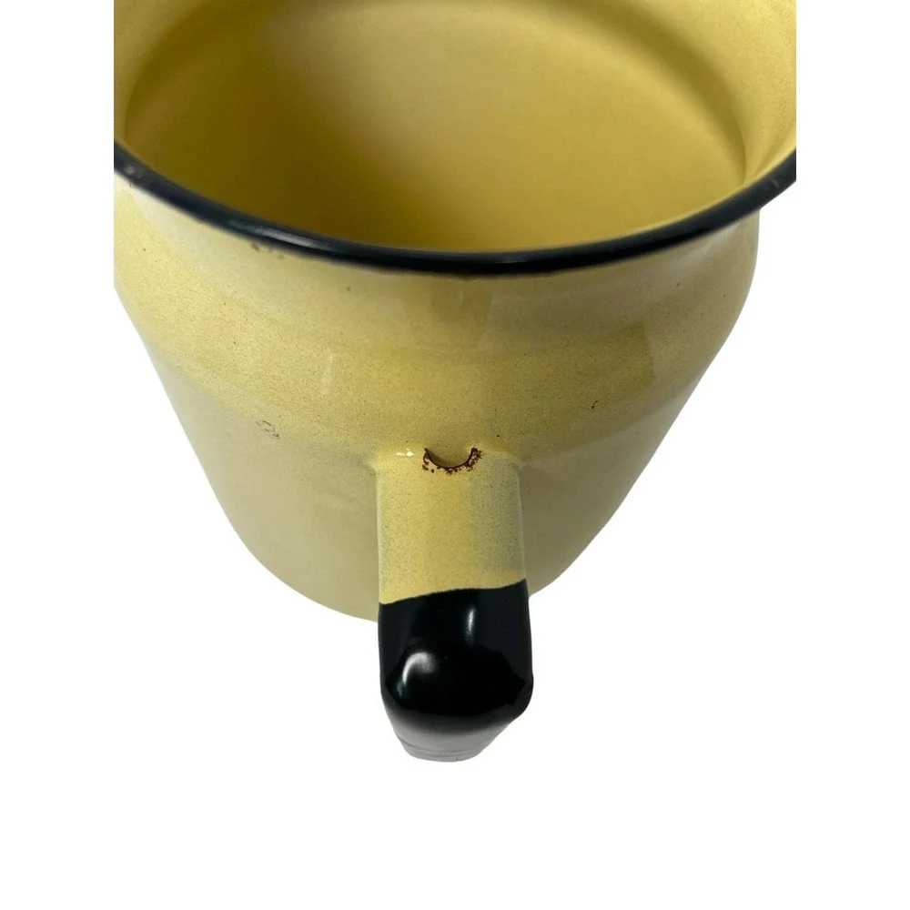 Vtg Enamelware Pitcher Yellow Black Trim Farmhouse Cottagecore Rustic
